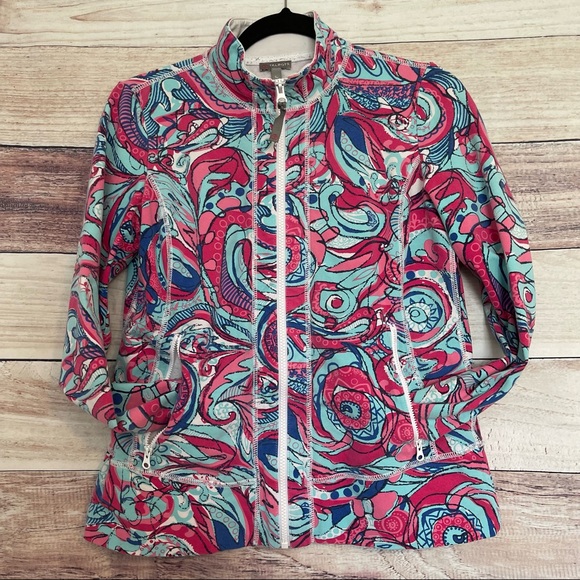 Talbots Athleisure Full Zip Jacket Pink Blue Petite - Picture 3 of 13